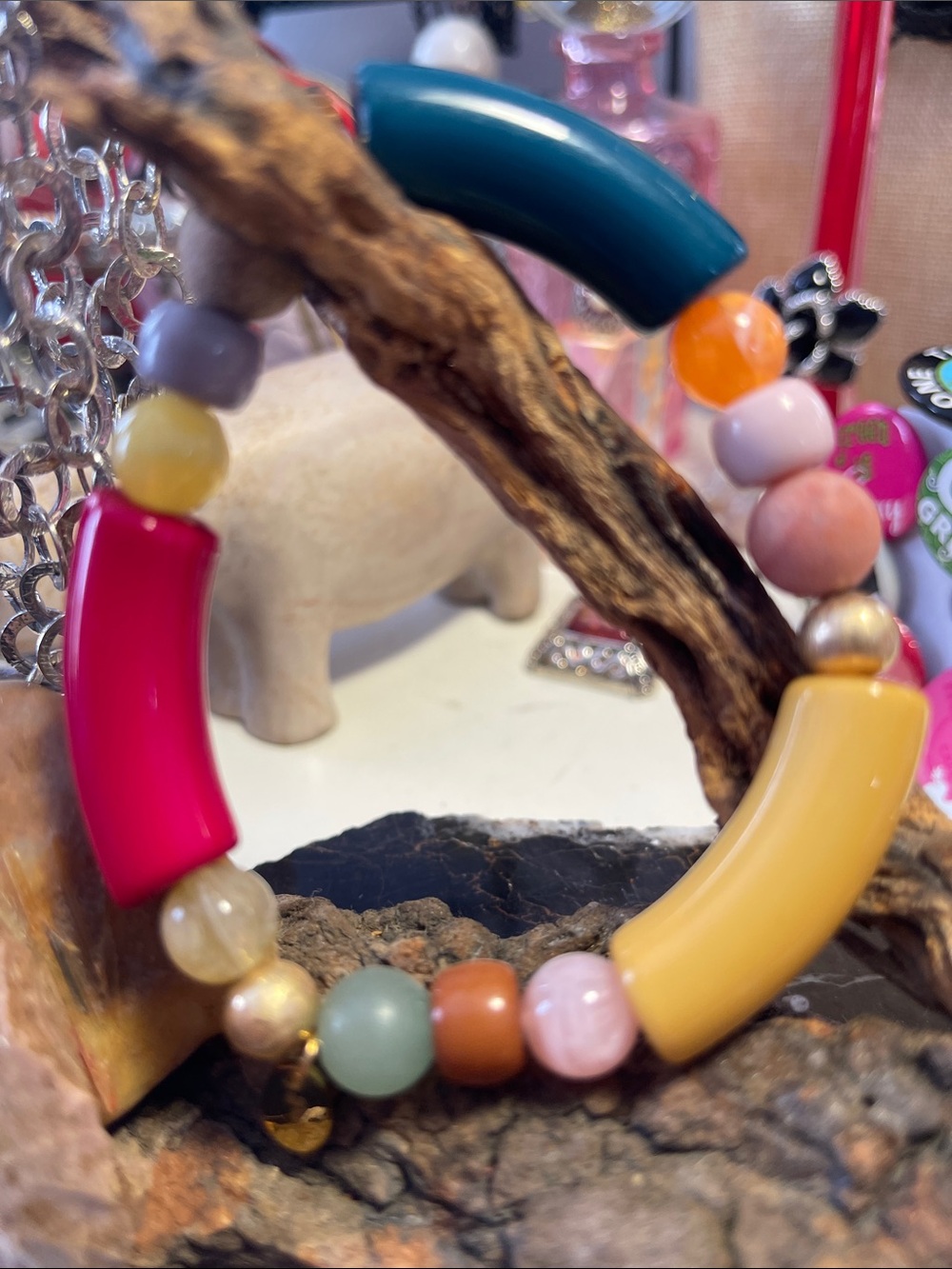 Plunder multi-colored stretch beaded bracelet - size 7